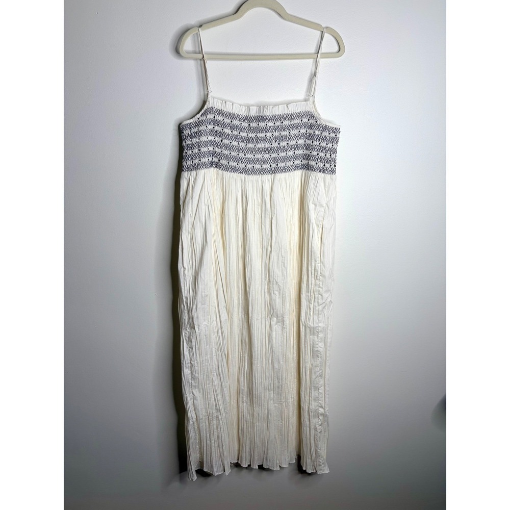 J.Crew Catania Cotton Smocked Maxi Dress XL White Blue Summer Vacation Easy NWT - Picture 6 of 14